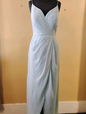 Bari Jay Light Blue Spaghetti-Strap Wrap Maxi Dress